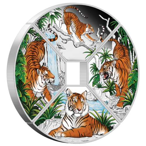 2022 Year of the Tiger Quadrant 4 Coin Set 1oz Silver Coloured Proof Perth Mint Presentation Case & COA