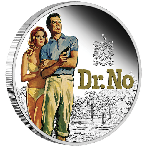 2022 James Bond Dr. No 1oz Silver Proof Coloured Perth Mint Presentation Case & COA