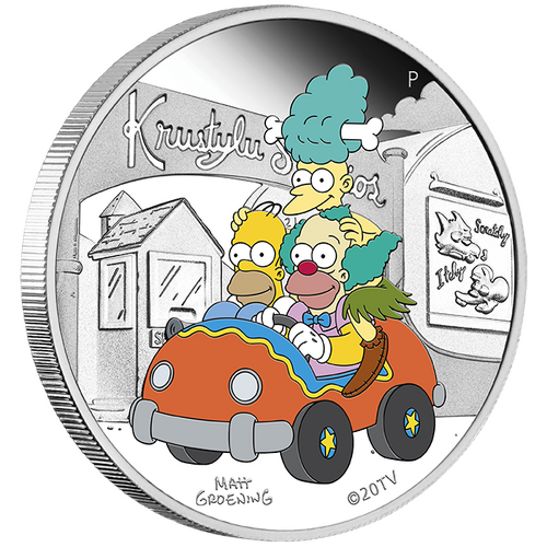 2022 The Simpsons Krusty Lu Studios 1oz Silver Proof Coloured Perth Mint Presentation Case & COA