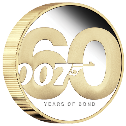 2022 60 Years of Bond 2oz Silver Proof Gilded Perth Mint Presentation Case & COA