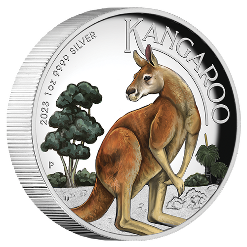 2023 Australian Kangaroo 1oz Silver Proof High Relief Coloured Perth Mint Presentation case & COA