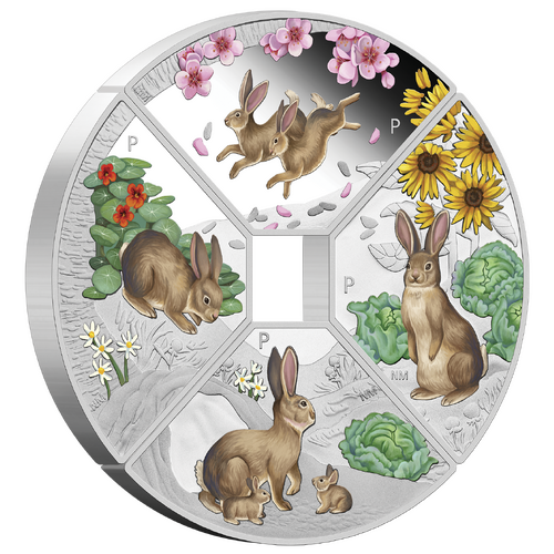 2023 Year of the Rabbit Quadrant 4 Coin Set 1oz Silver Coloured Proof Perth Mint Presentation Case & COA