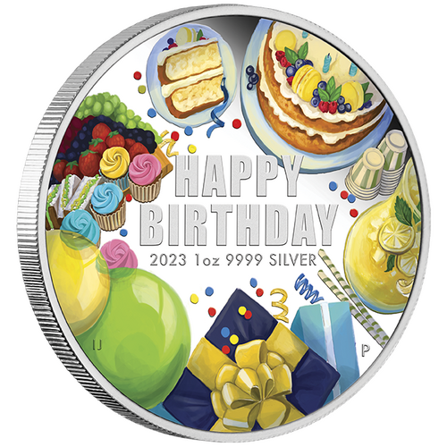 2023 Happy Birthday 1oz Silver Coloured Proof Perth Mint Coin in Gift Card