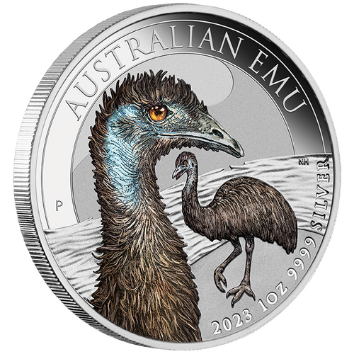 2023 Australian Emu 1oz Silver Coloured Perth Mint Presentation Case & COA