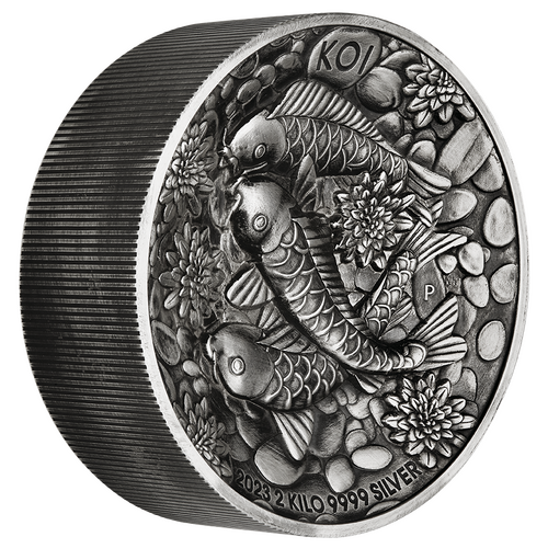 2023 Koi Fish 2kg Silver Antiqued High Relief Perth Mint Presentation Case & COA