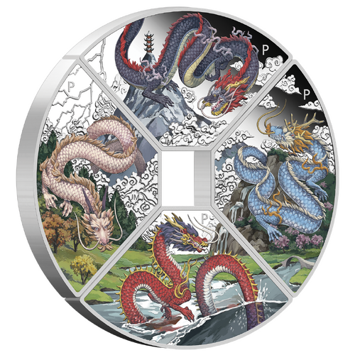 2024 Year of the Dragon Quadrant 4 Coin Set 1oz Silver Proof Coloured Perth Mint Presentation Case & COA