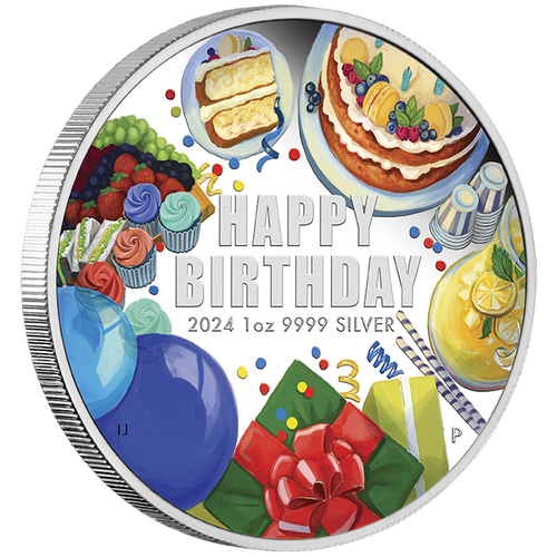 2024 Happy Birthday 1oz Silver Proof Coloured Perth Mint Coin in Gift Card