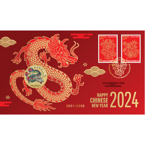 2024 Happy Chinese New Year AlBr $1 Perth Mint Stamp & Coin PNC