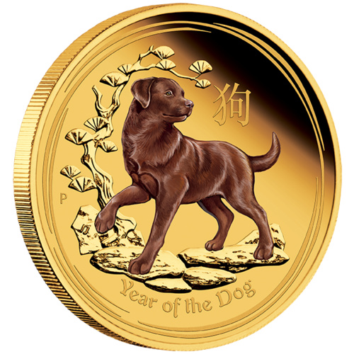 2018 Australian Lunar Series II: Year of the Dog 1 oz Gold Coloured Proof Perth Mint