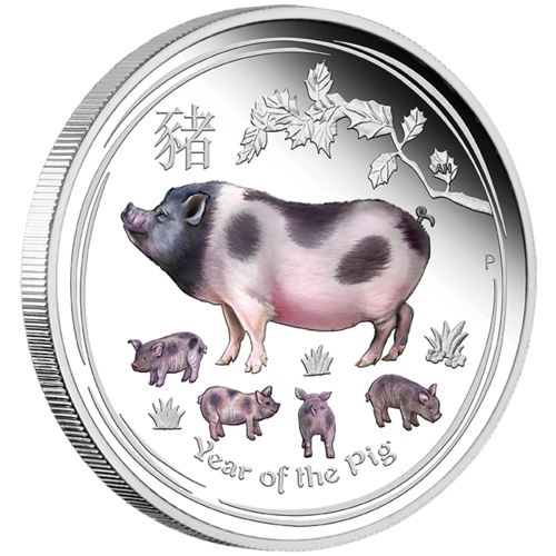 2019 Australian Lunar Series II: Year of the Pig 1 oz Silver Coloured Proof Perth Mint