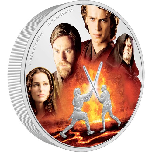 2022 Star Wars Battle Scenes Anakin vs Obi-Wan 3oz Silver Coloured Proof NZ Mint Presentation Case & COA