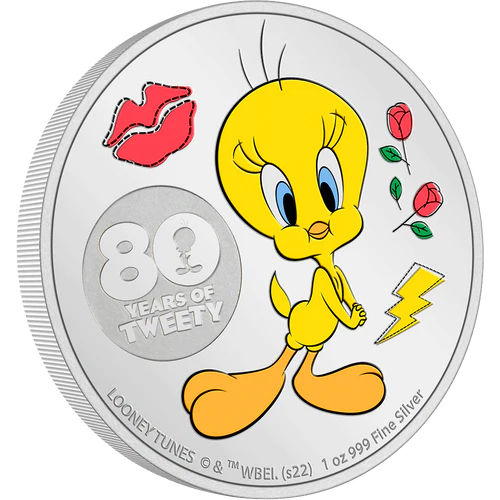 2022 Tweety 80th Anniversary 1oz Silver Proof Coloured NZ Mint Presentation Case & COA