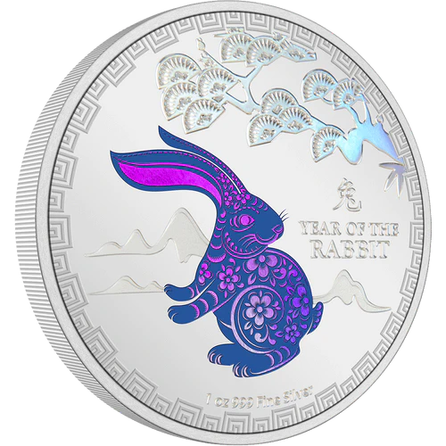 2023 Lunar Series Year of the Rabbit 1oz Silver Proof Coloured NZ Mint Presentation Case & COA