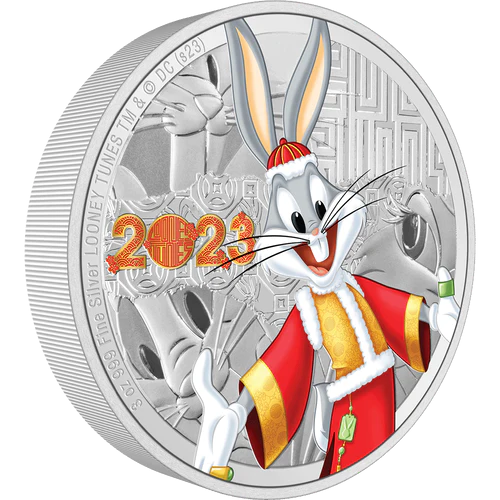 2023 Looney Tunes Year of the Rabbit - Bugs Bunny 3oz Silver Proof Coloured NZ Mint Presentation Case & COA