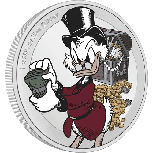 2022 Scrooge McDuck 75th Anniversary 1oz Silver Proof Coloured NZ Mint Presentation Case & COA