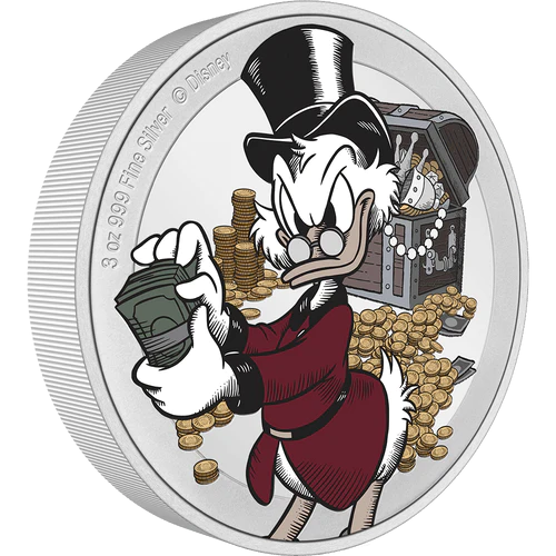 2022 Scrooge McDuck 75th Anniversary 3oz Silver Proof Coloured New Zealand Mint Presentation Case & COA