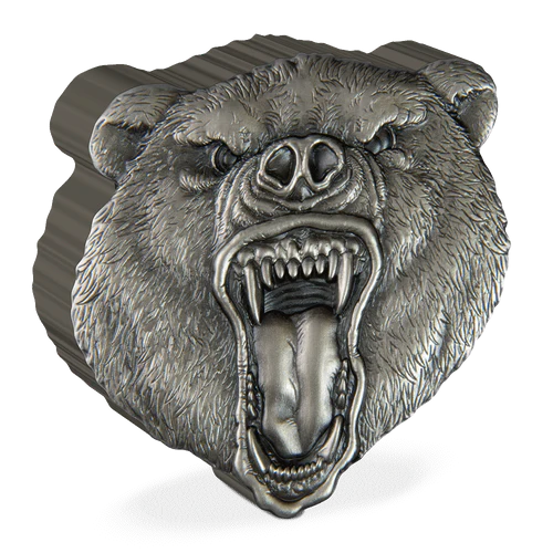 2023 Fierce Nature Grizzly Bear 2oz Silver Antiqued NZ Mint Presentation Case & COA