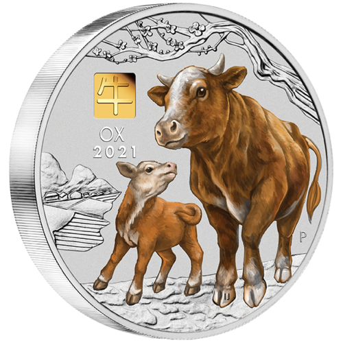 2021 Australian Lunar Series III Year of the Ox 1kg Silver Coloured with Gold Privy Mark Perth Mint Presentation Case & COA