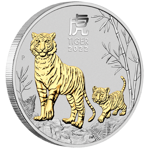 2022 Australian Lunar Series III Year of the Tiger 1oz Silver Gilded Perth Mint Presentation Case & COA