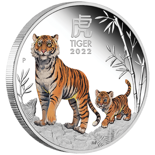 2022 Australian Lunar Series III Year of the Tiger 1oz Silver Coloured Perth Mint Presentation Case & COA