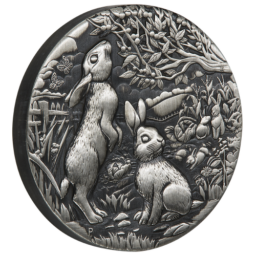 2023 Australian Lunar Series III Year of the Rabbit 2oz Silver Antiqued Perth Mint Presentation Case & COA