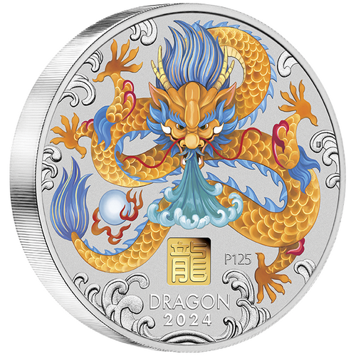 2024 Australian Lunar Series III Year of the Dragon 1kg Silver Coloured with Gold Privy Mark Perth Mint Presentation Case & COA