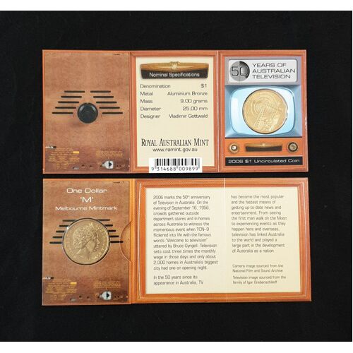2006 50 Years of Australian Television Melbourne 'M' Mintmark Uncirculated RAMint Coin in Card
