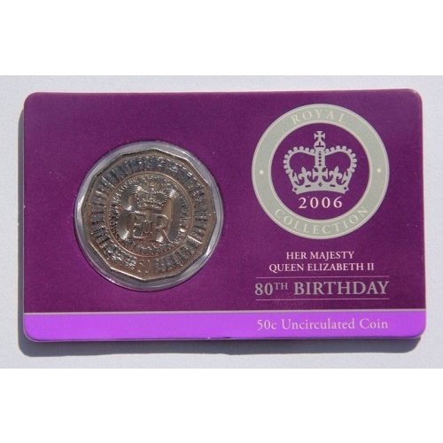 2006 Royal Collection: Her Majesty Queen Elizabeth II - 80th Birthday Uncirculated 50c RAMint Coin in Card