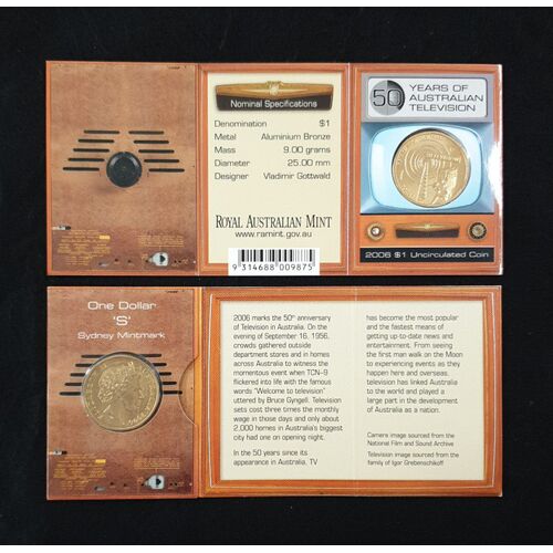 2006 50 Years of Australian Television Sydney "S" Mintmark Uncirculated RAMint Coin in Card