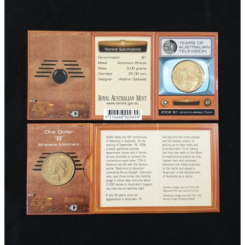 2006 50 Years of Australian Television Brisbane "B" Mintmark Uncirculated RAMint Coin in Card